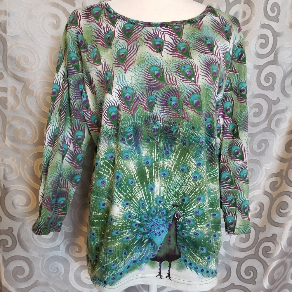 Collections etc long sleeve peacock shirt